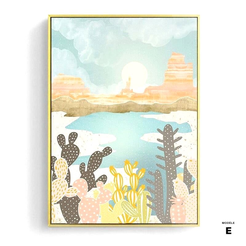 Affiche japonaise - Paysage abstrait, "Montagnes et cactus" – Image 5