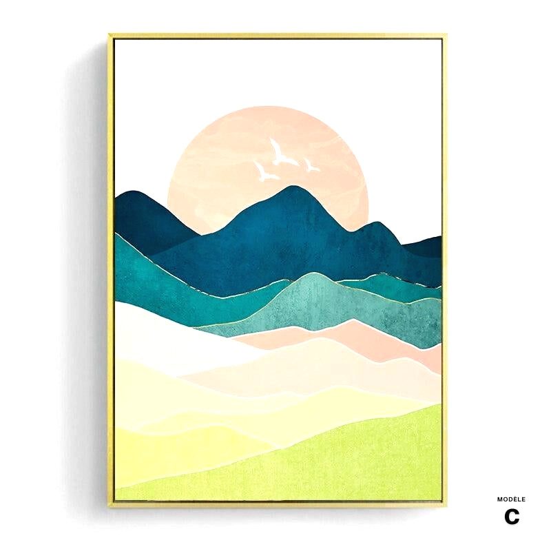 Affiche japonaise - Paysage abstrait, "Montagnes et cactus" – Image 3