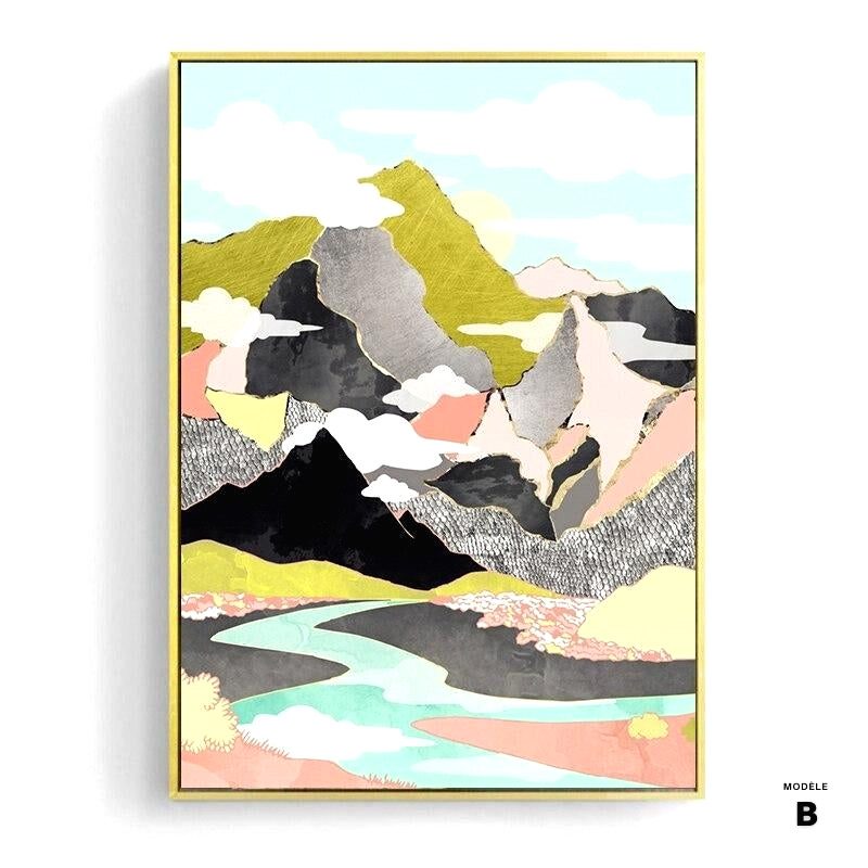 Affiche japonaise - Paysage abstrait, "Montagnes et cactus" – Image 2